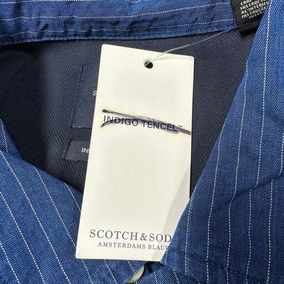 Scotch & Soda NWT Indigo Tencel Striped Men's Button Up Shirt Size XXL Soft Cozy - Picture 6 of 12